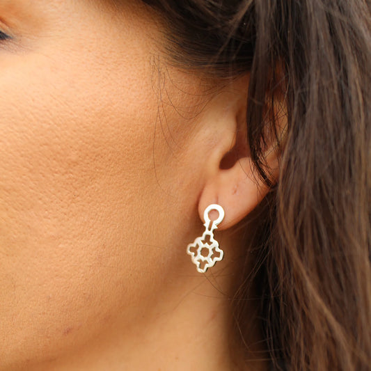Labyrinth Key Earrings (Silver)